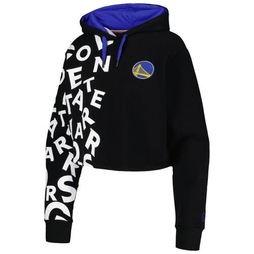 Women's FISLL Black Golden State Warriors Cropped Pullover Hoodie