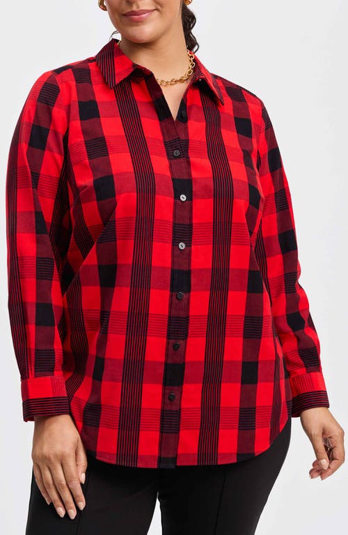 Foxcroft Haven Buffalo Check Cotton Blend Button-Up Shirt in Red/Black 