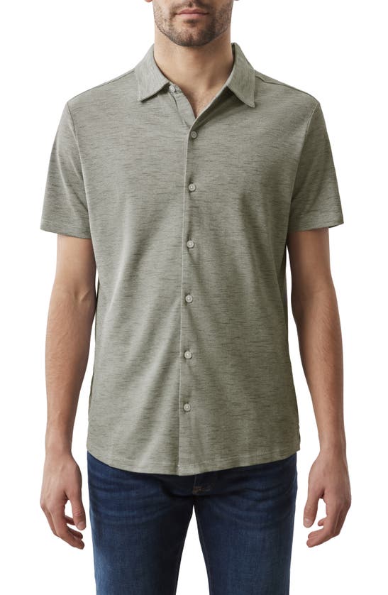 Shop Robert Barakett Whitner Knit Short Sleeve Button-up Shirt In Olive