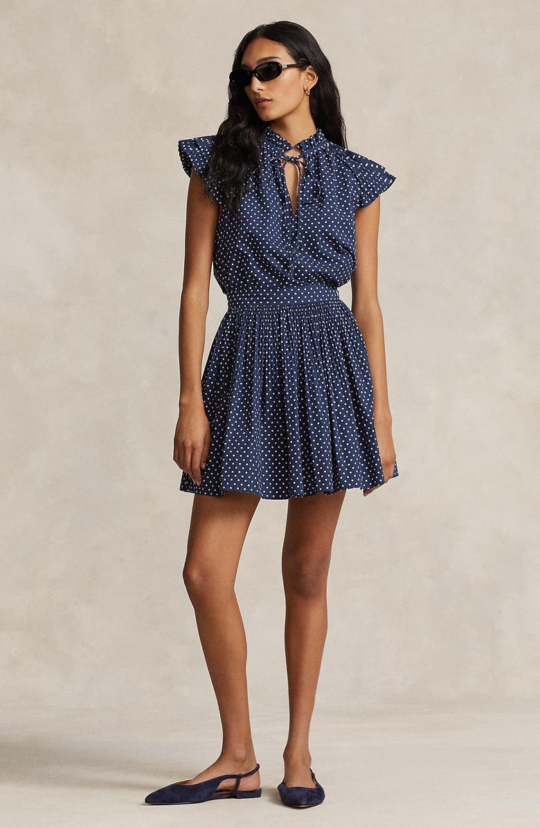 Polo Ralph Lauren Polka Dot Pleated Miniskirt, Alternate, color,
