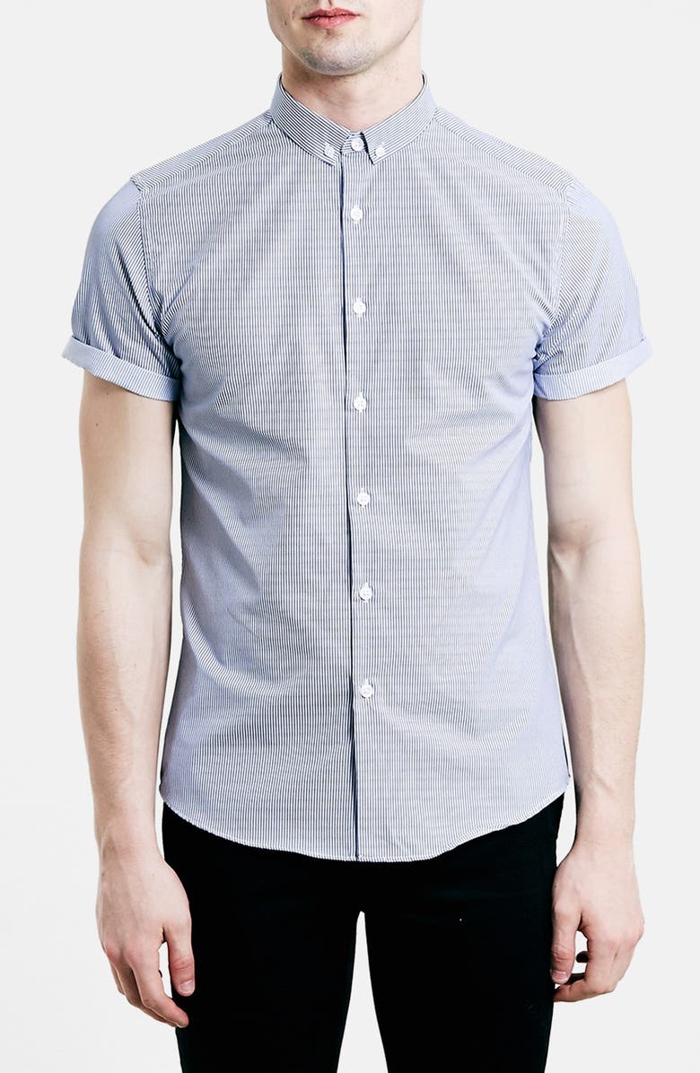 Topman Slim Fit Short Sleeve Stripe Shirt | Nordstrom