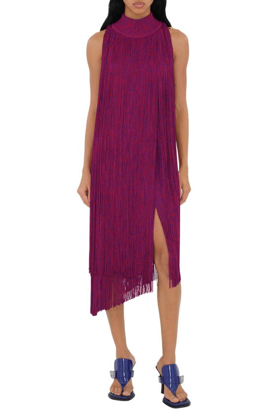 Shop Burberry Sleeveless Asymmetric Fringe Sweater Dress In Knight/ Pillar