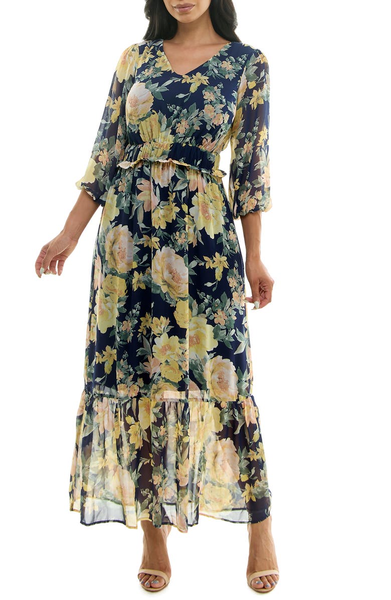 Nina Leonard Floral V-Neck Maxi Dress | Nordstromrack