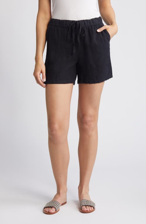 caslon(r) Linen Drawstring Shorts in Black