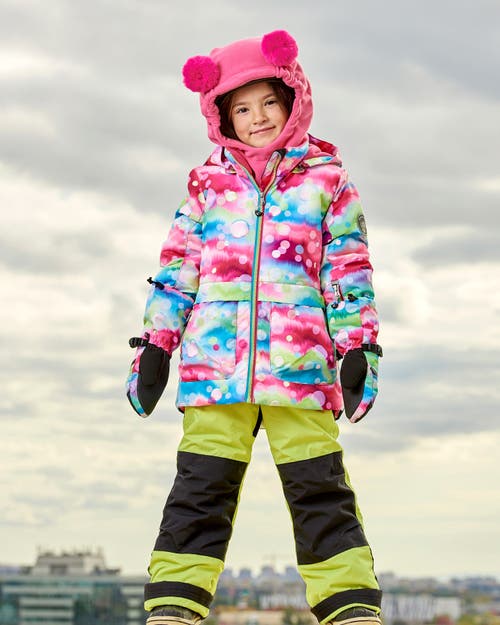 Shop Deux Par Deux Little Girl's Two Piece Snowsuit Printed Bubbles And Lime In Wild Lime