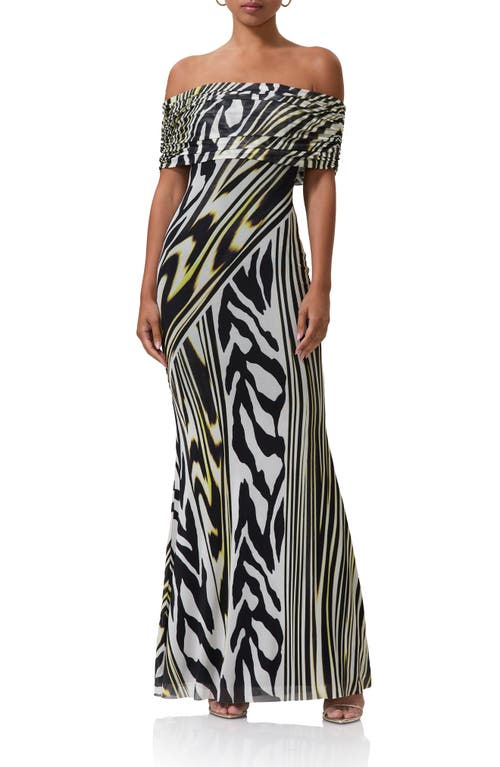 Shop Afrm Mccall Off The Shoulder Mesh Maxi Dress In Zebra Lime