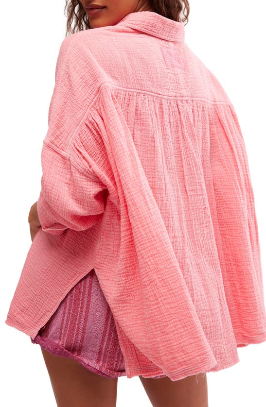 Shop Free People Cardiff Cotton Gauze Button-up Shirt In Pinky Promise