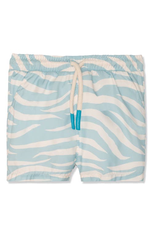Mon Coeur Kids' Seaqual Zebra Print Swim Trunks In Blue