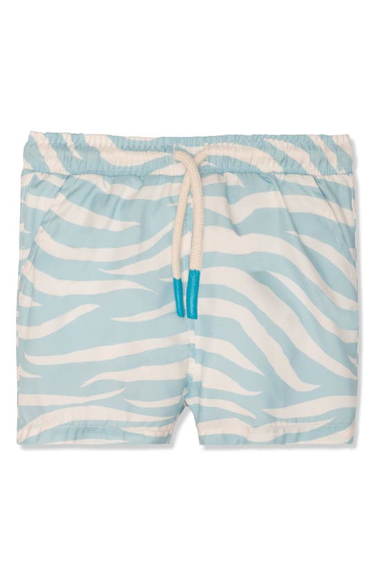 Mon Coeur Kids' Seaqual Zebra Print Swim Trunks In Natural/ Sterling Blue