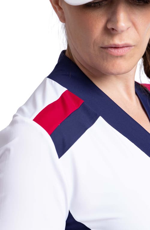 Shop Kinona The A-team Long Sleeve Golf Top In White/navy