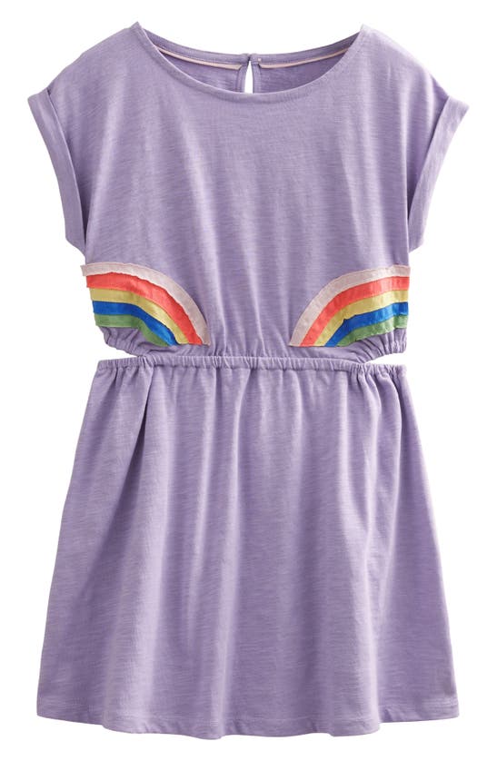 Mini Boden Kids' Cutout Appliqué Cotton Dress In Misty Lavender Rainbow