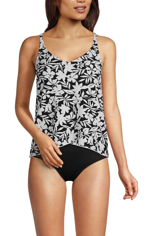 Shop Lands' End Chlorine Resistant Tulip Hem Tankini Swimsuit Top In Black Havana Floral