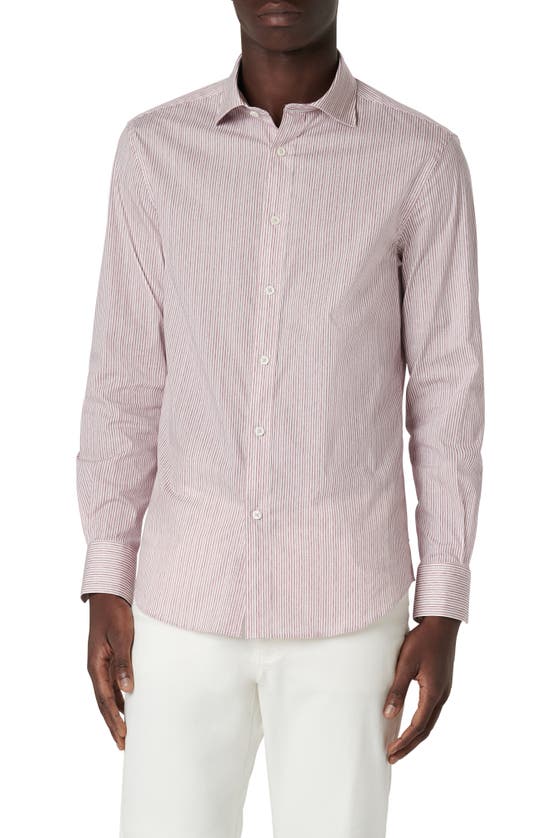 Shop Bugatchi Axel Pinstripe Stretch Button-up Shirt In Berry