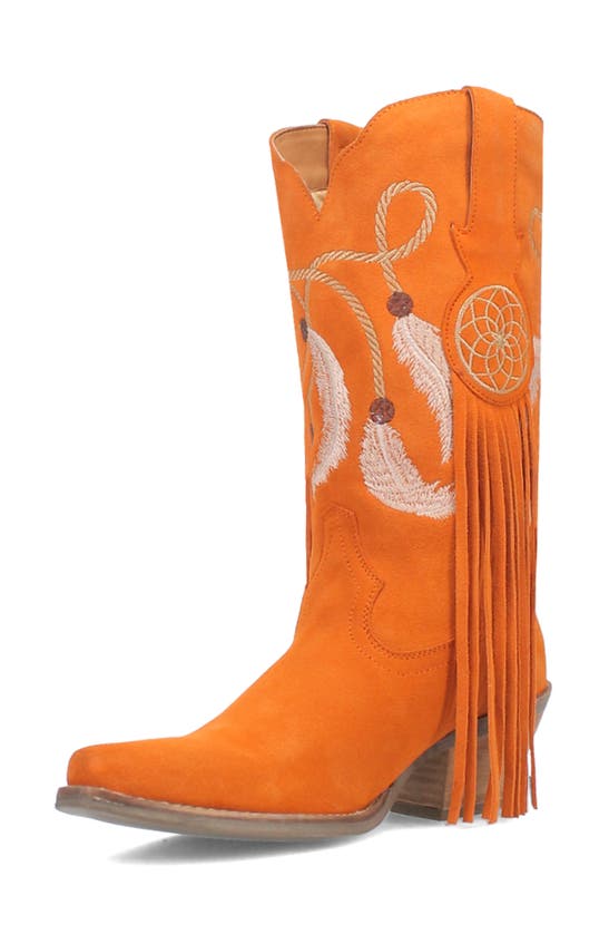Dingo Day Dream Fringe Embroidered Western Boot In Orange