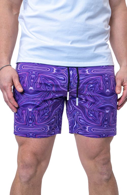 Maceoo Swim Lion Marble Trunks Purple at Nordstrom,