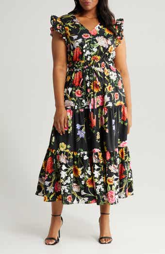 Anne Klein Floral Tiered Cotton Maxi Dress Nordstrom