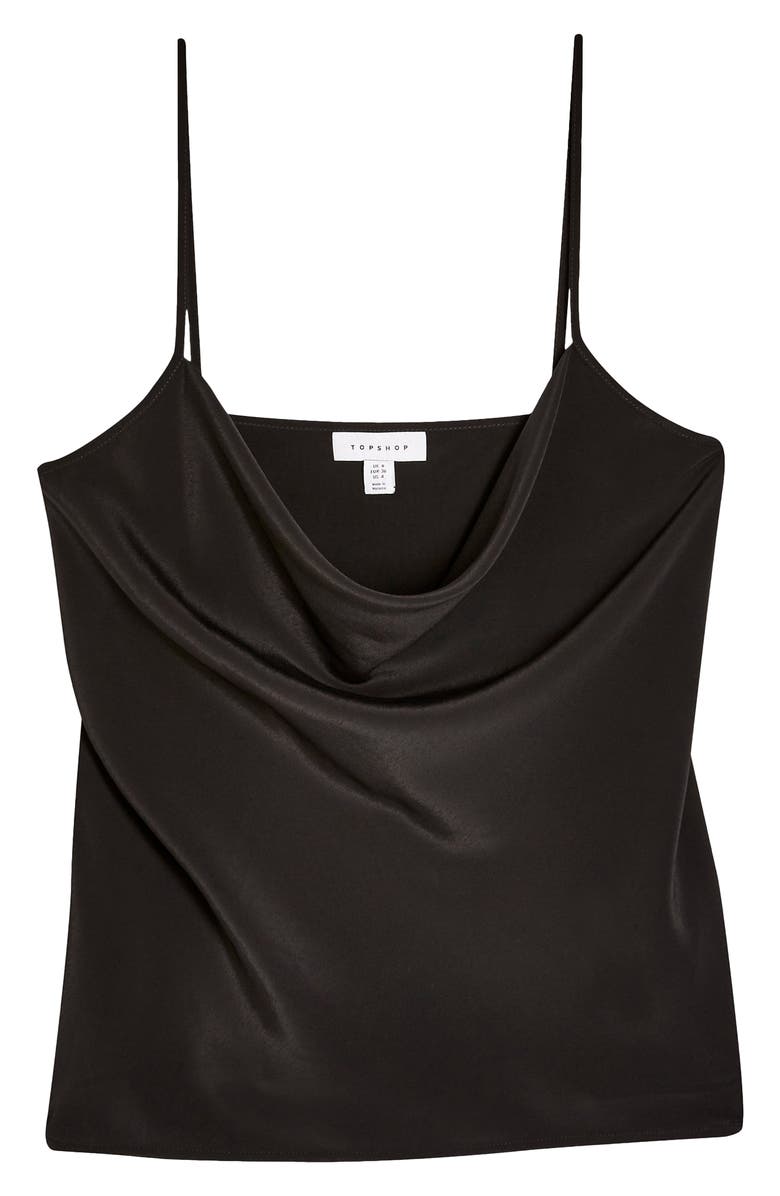 TOPSHOP Cowl Neck Satin Camisole, Alternate, color, BLACK