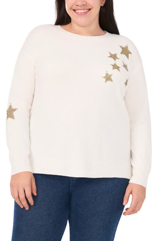 CECE CECE SEQUIN STAR COTTON BLEND SWEATER 