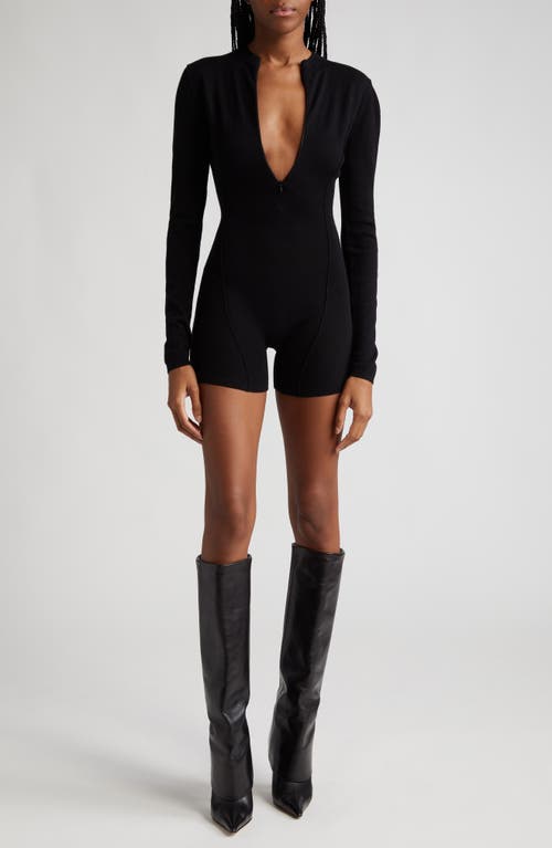 Avery Long Sleeve Merino Wool Knit Romper in Black