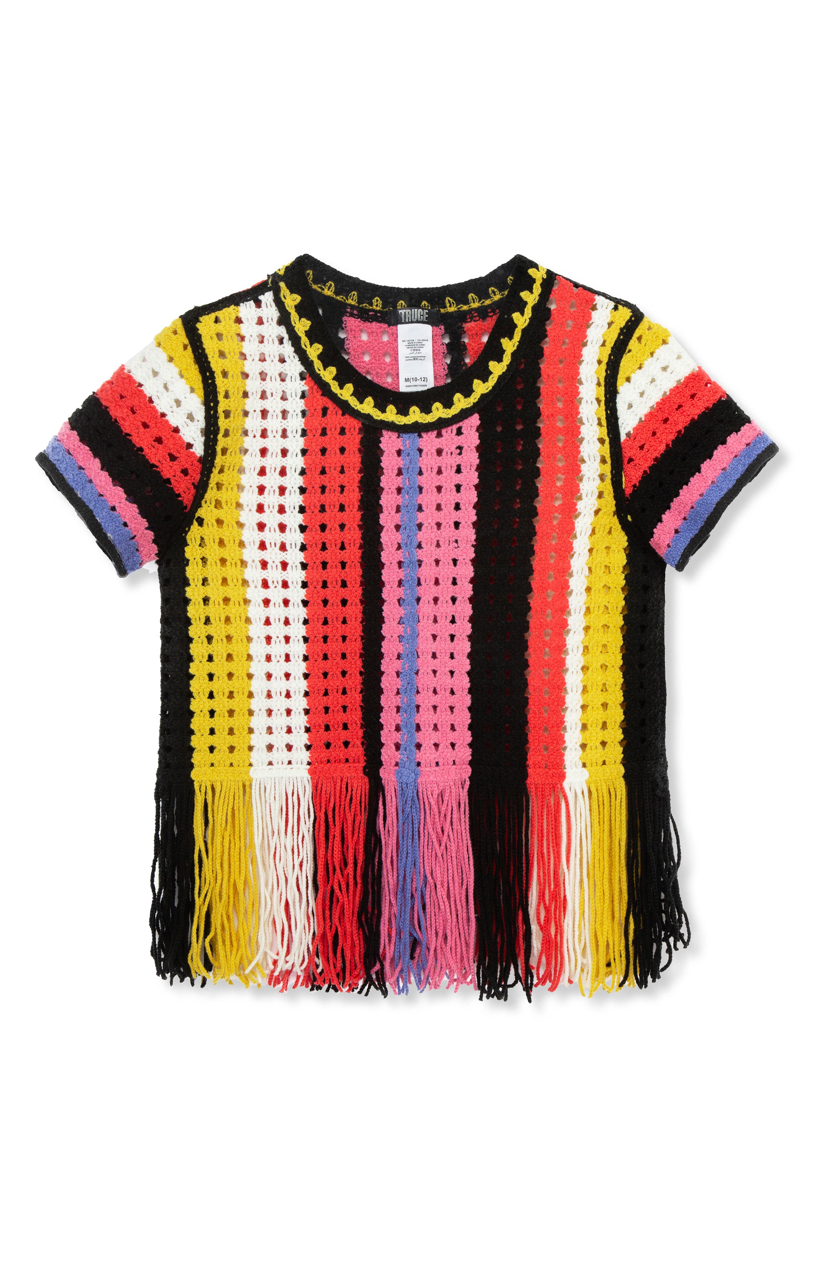 Truce Kids' Stripe Open Stitch Short Sleeve Sweater 