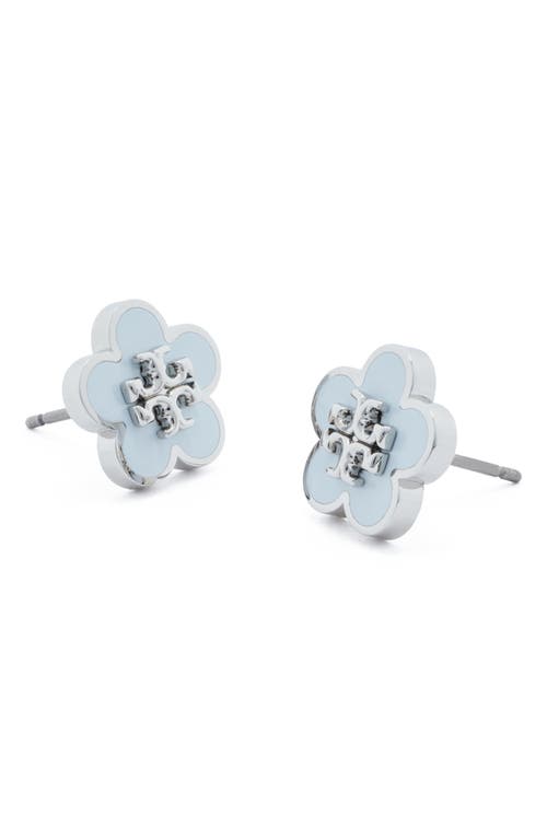 Shop Tory Burch Flower Stud Earrings In Tory Silver/light Blue