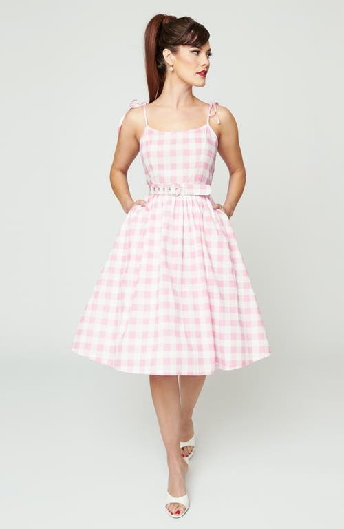 Unique Vintage Bobbie Swing Dress In Light Pink & White Gingham