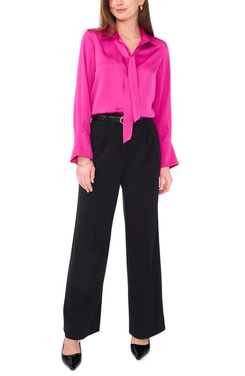 Shop Vince Camuto Tie Neck Satin Button-up Shirt In Berry Pink