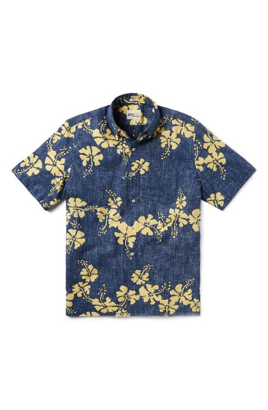 Shop Reyn Spooner 50th State Flower Classic Fit Short Sleeve Button-down Shirt In Dress Blues