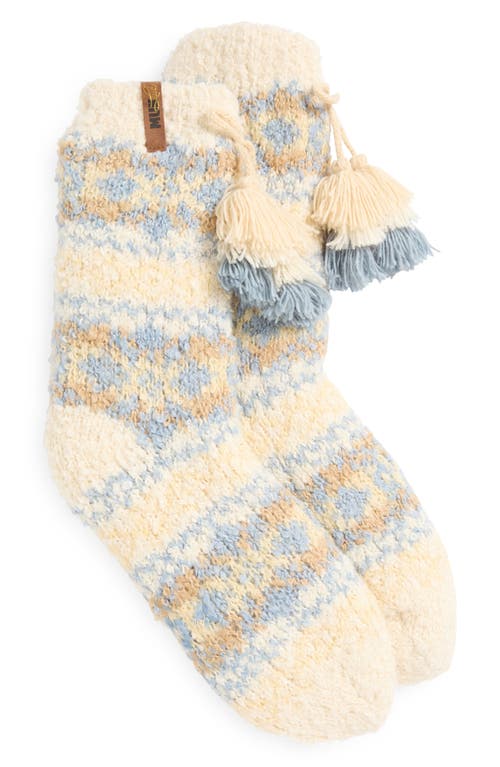 MUK LUKS Cottage Faux Fur Lined Bouclé Crew Socks in Cream/Silver Fox 