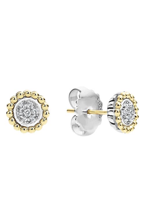 Lagos Sterling Silver And 18k Gold Caviar Stud Earrings With Diamonds In Silver/gold