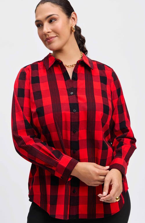 Foxcroft Haven Buffalo Check Cotton Blend Button-up Shirt In Black
