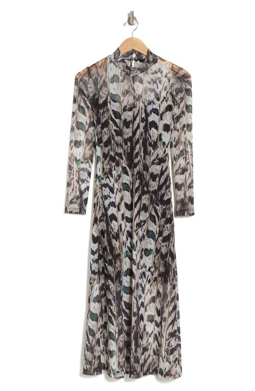 Allsaints Hanna Ines Long Sleeve Mesh Midi Dress In Mono White