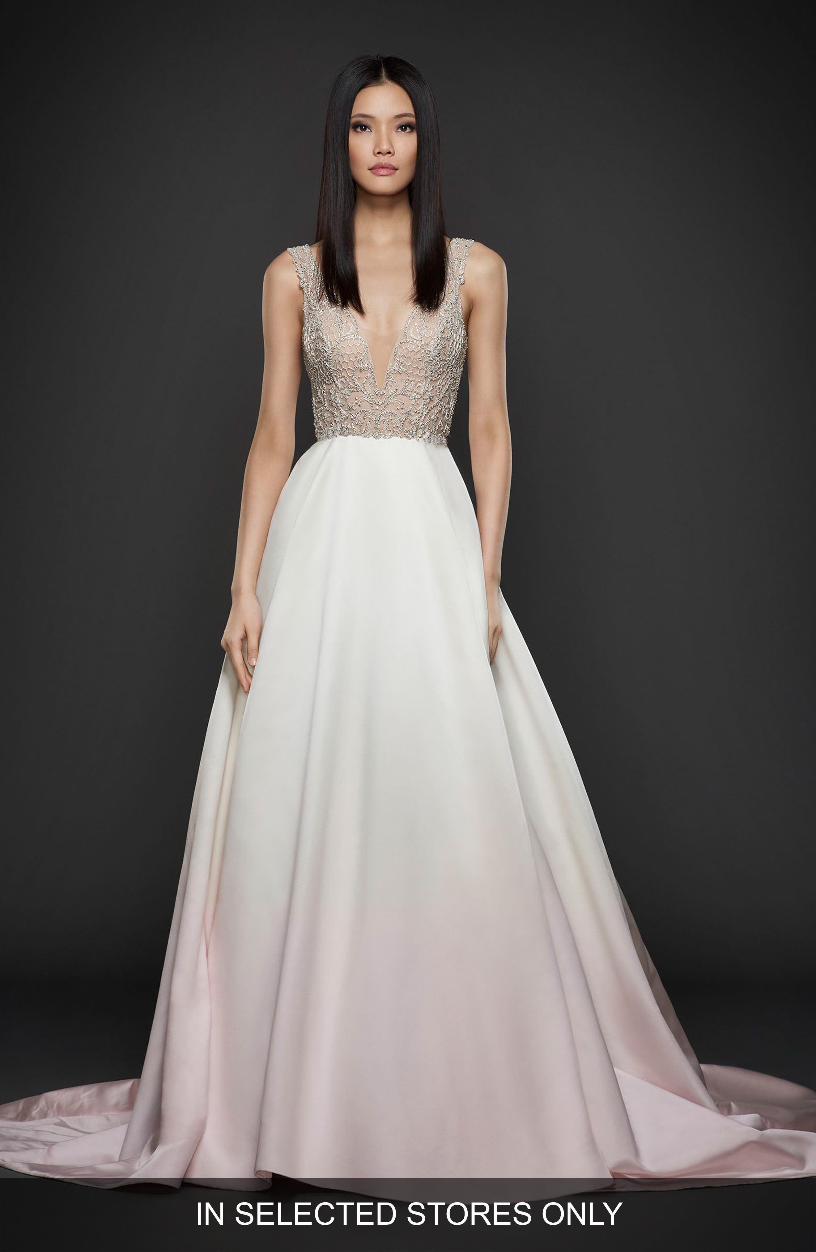 Lazaro Beaded Bodice Satin Ballgown, Size IN STORE ONLY - Pink