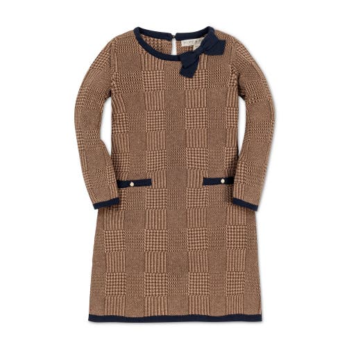 Hope & Henry Girls' Organic Bow Sweater Dress, Kids In Brown Glen Plaid Intarsia