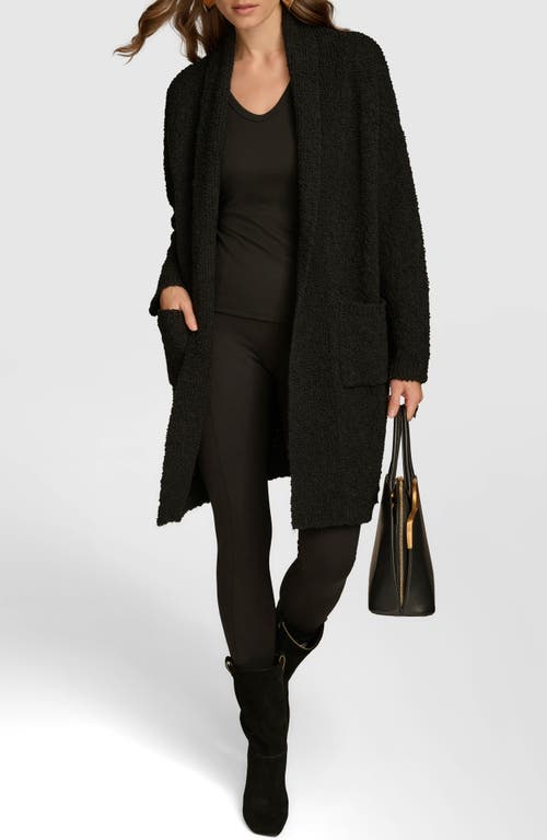 Shop Donna Karan Bouclé Wool Blend Longline Open Front Cardigan In Black