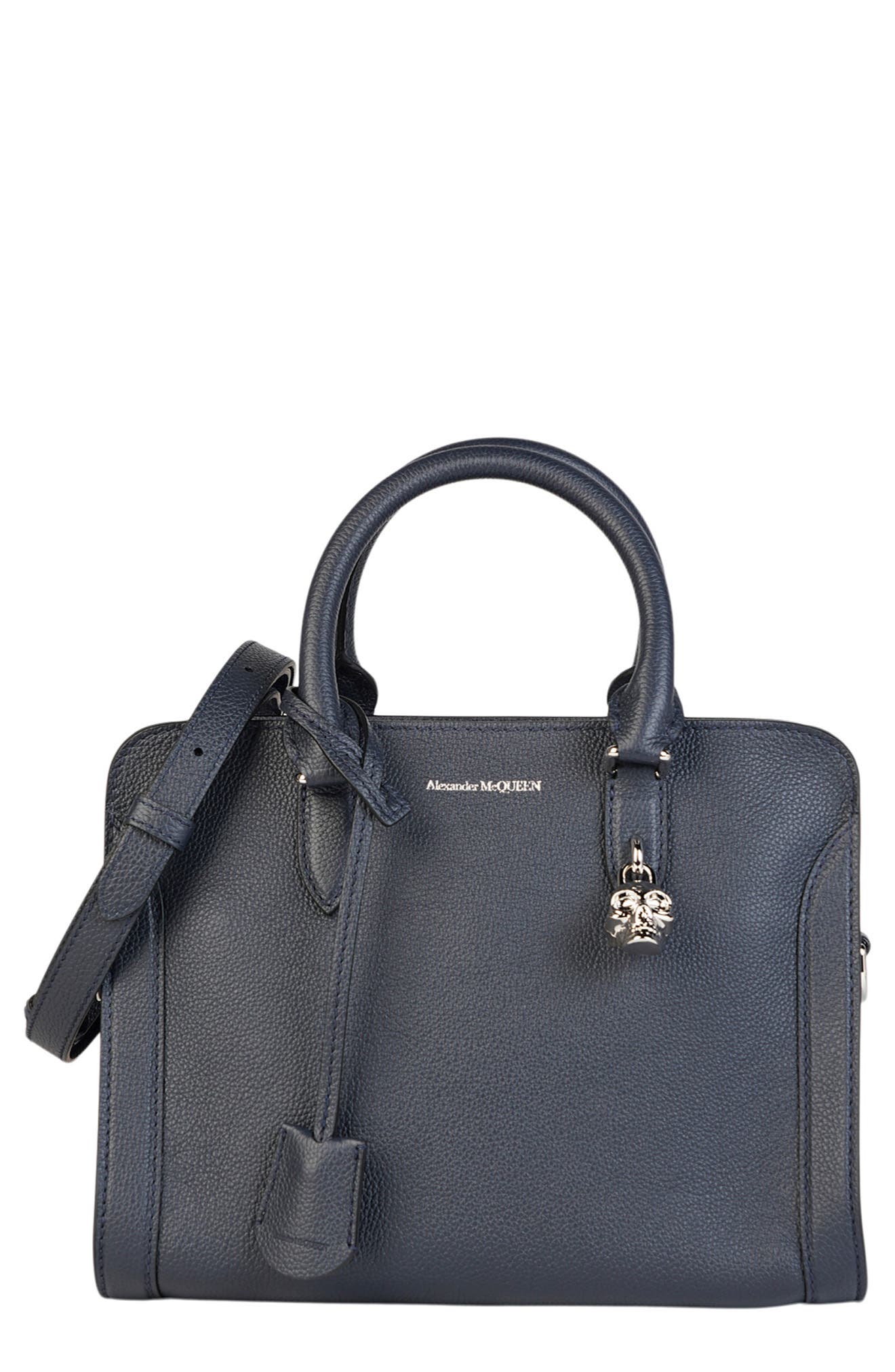 Alexander McQueen Pebbled Leather Tote in Blue Night Womens Bags Tote bags Blue 