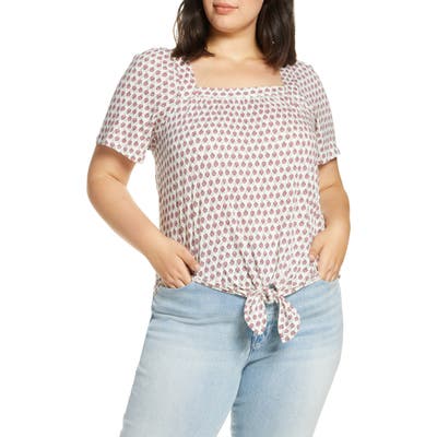 Plus Size Lucky Brand Print Tie Front Top, Pink