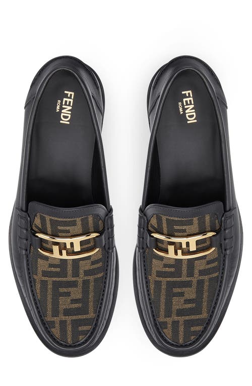 Shop Fendi O'lock Ff Jacquard Vamp Loafer In Black/brown