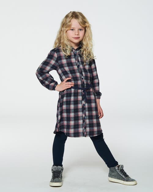 Shop Deux Par Deux Girl's Shirt Flannel Dress With Belt Plaid Navy And Pink In Plaid Outdoor