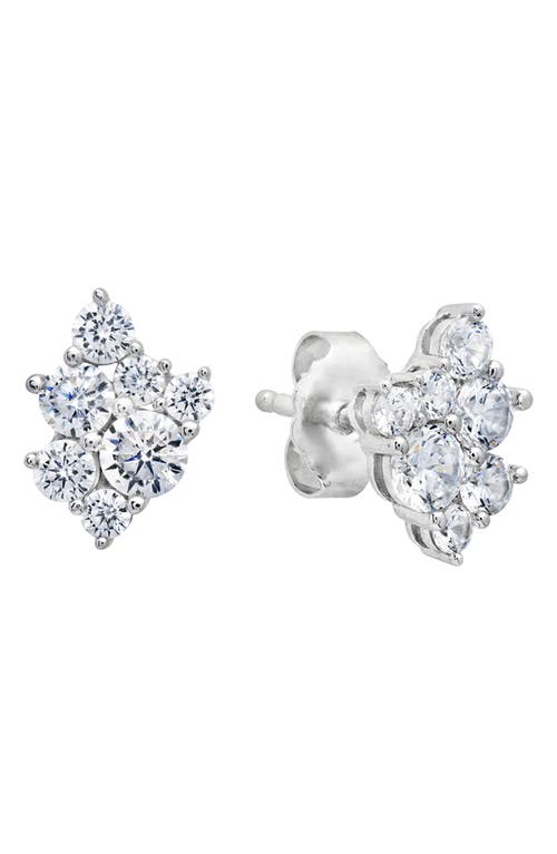 Cubic Zirconia Cluster Stud Earrings in Platinum