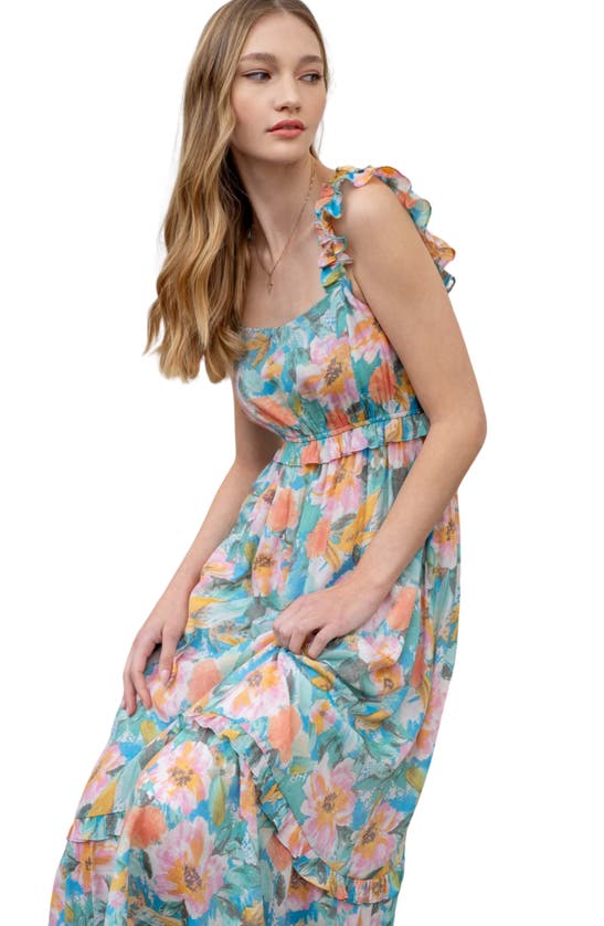 Shop Blu Pepper Floral Midi Sundress In Aqua Multi