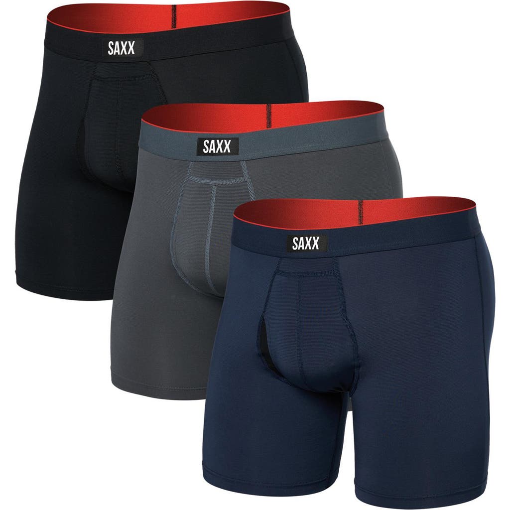 Saxx Men's Multi-sport 3-pk. Solid Mesh Boxer Briefs In Turbulence/navy/black