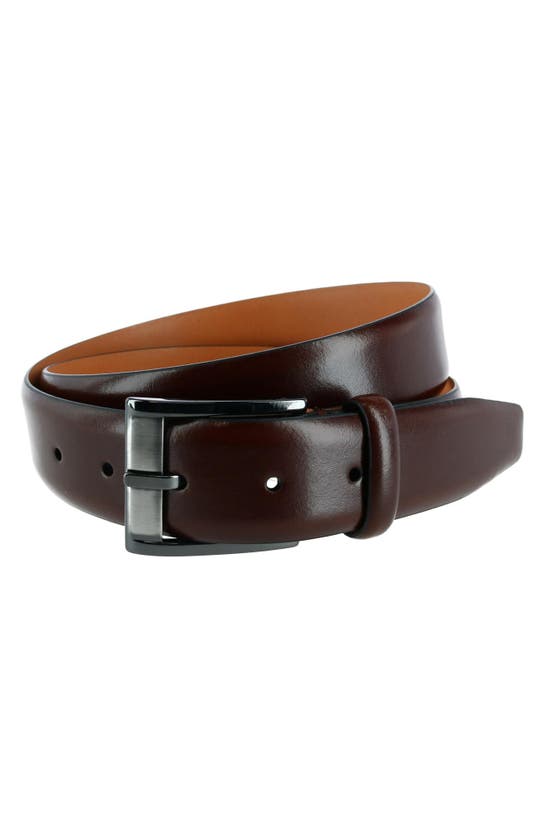Shop Trafalgar Solid Leather Belt In Mahogany