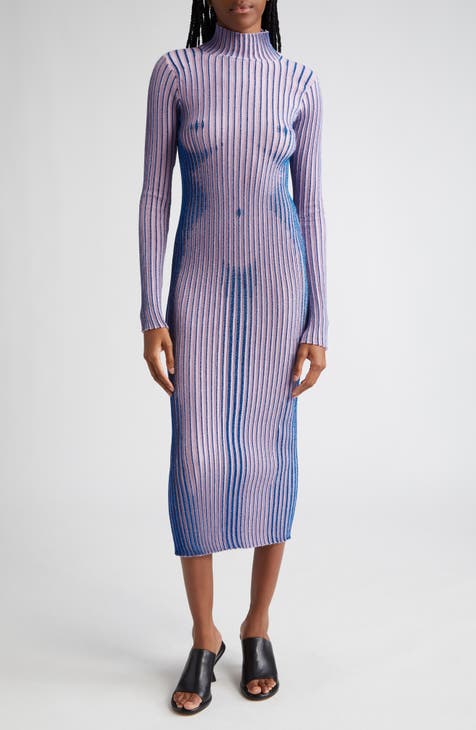 Body Morph Metallic Trompe l'Oeil Merino Wool Blend Rib Sweater Dress