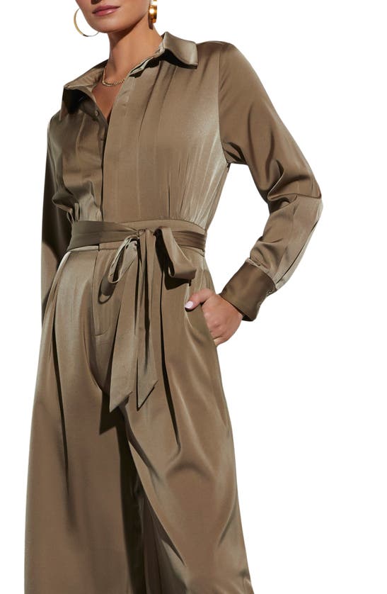Vici Collection Pull It Together Satin Jumpsuit In Dark Sage