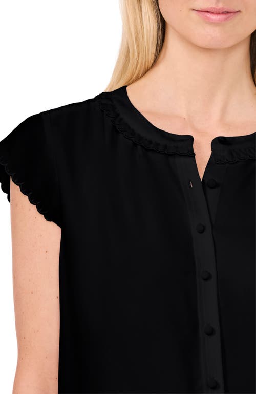 Cece Women's Scalloped Cap Sleeve Blouse In Rich Black