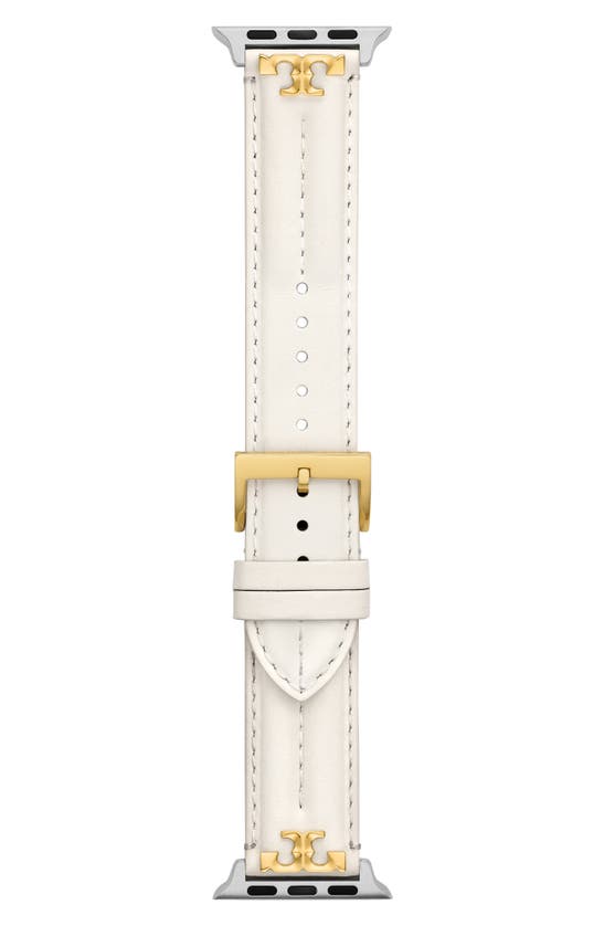 Shop Tory Burch The Kira Leather 20mm Apple Watch® Watchband In Ivory