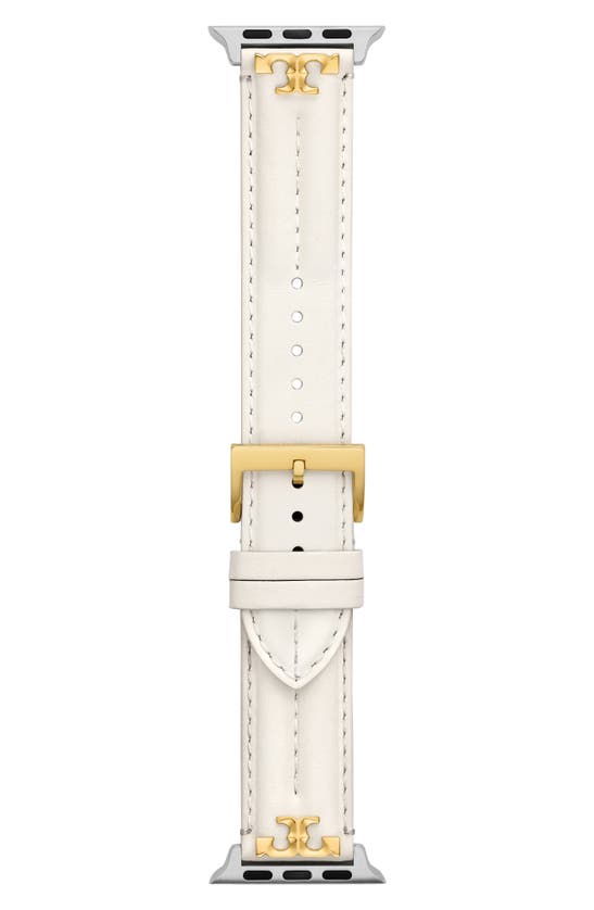 Tory Burch The Kira Leather 20mm Apple Watch® Watchband In Ivory