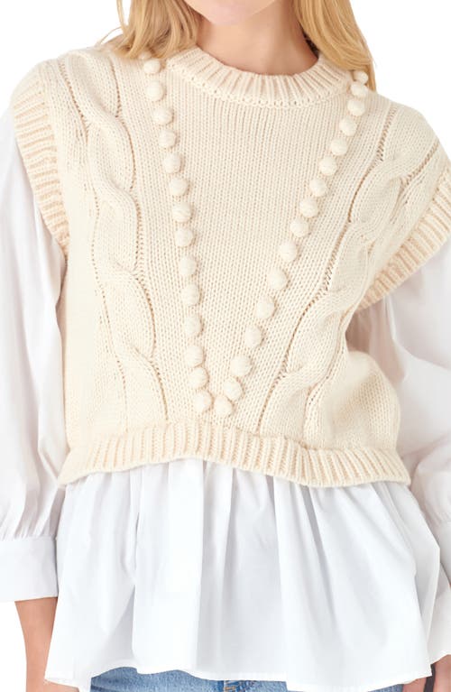 Shop English Factory Mixed Media Cable Stitch Sweater In Cream/white