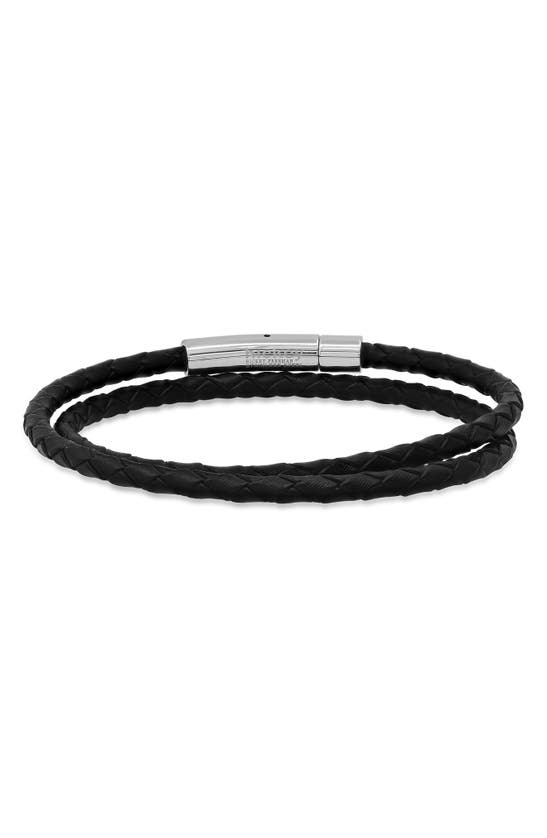 Hmy Jewelry Stainless Steel Leather Braided Bracelet In Steel/ Black